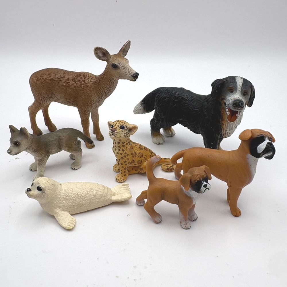 Schleich Toy Figure Lot 7 Retired Wildlife Dogs Boxer Bernese Seal 2005-2012
